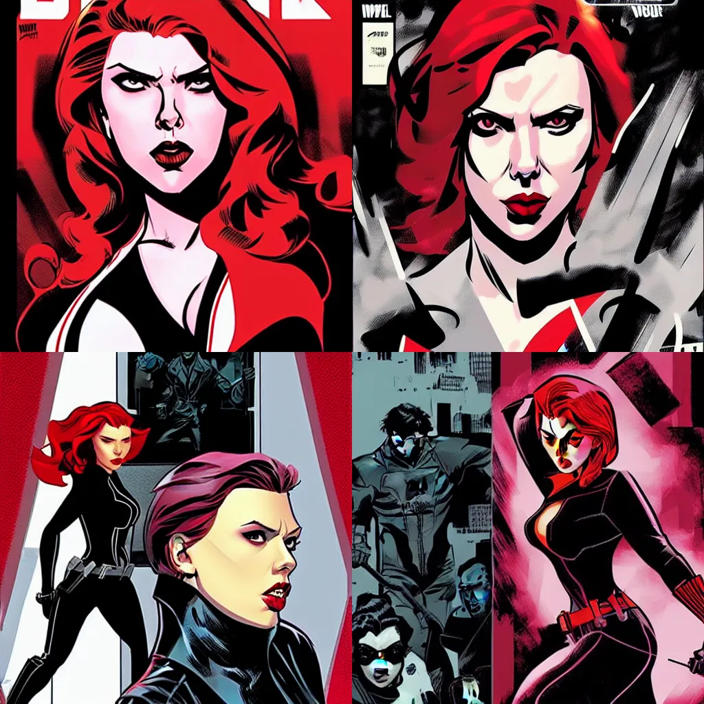 Prompt: style of Rafael Albuquerque comicbook cover art, Scarlett Johansson Black Widow vampire