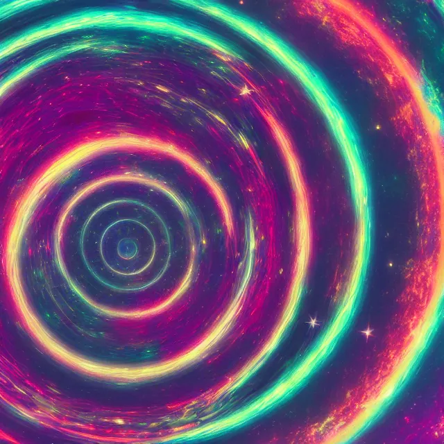 Prompt: cosmic ouroboros devouring itself onto infinity, chromatic aberration polychromatic color scheme