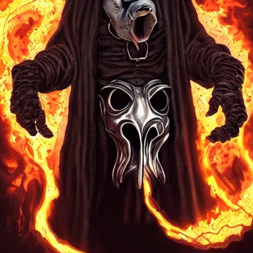 Image similar to ghost rider as a plague doctor with the plague doctor mask half burnt off showing his face, beautiful artwork by artgerm and rutkowski, by akira toriyama, breathtaking, beautifully lit, dramatic lighting, full view