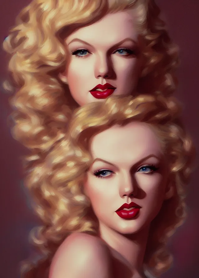 Image similar to portrait of taylor swift as a young marilyn monroe, elegant, flat lighting, intricate, highly detailed, digital painting, artstation, concept art, smooth, sharp focus, illustration, closeup, misa amane, art by simon bisley and greg rutkowski and alphonse mucha, novel cover