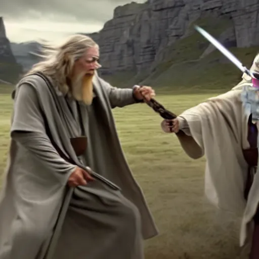 Image similar to gandalf fighting obi wan kenobi