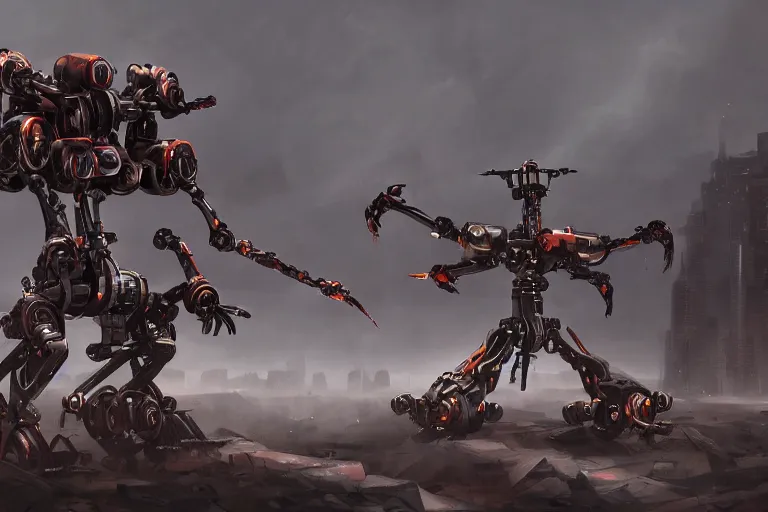 Image similar to apocalyptic a mechanical spider robot with guns digital painting, mixed media, trending on artstation and deviantart, epic composition, highly detailed, 8 k
