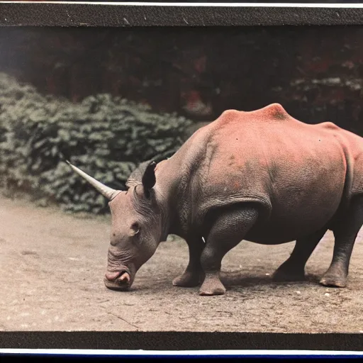 Image similar to poloroid photography of a red rhino in new york,