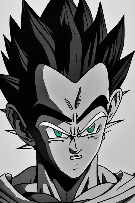 Image similar to prince vegeta, portait, grayscale photography, very detailed, dynamic lighting, akira toriyama 🎨🖌