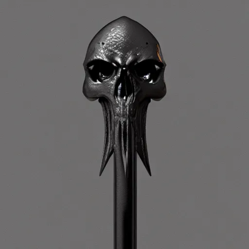 Prompt: a black sword skull crest, sharp tip, ornament, weapon, a 3 d render by dom qwek, studio lighting, front side view sheet, trending on polycount, artstation, hard surface modeling, rendered in maya, 3 ds max, blender, artstation hd, vray