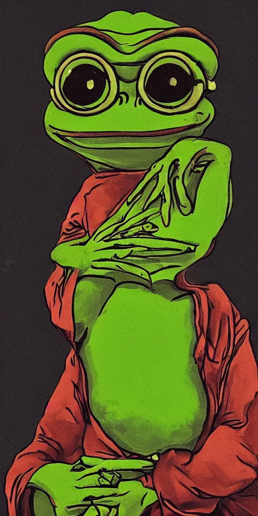 Prompt: a brilliant epic isograph print of pepe the frog by josep tapiro baro in the style of baroque art, trending on art station
