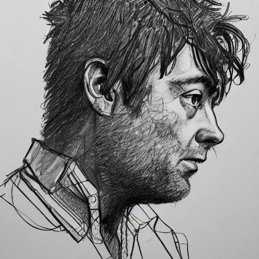 Prompt: a realistic yet scraggly portrait sketch of the side profile of a stern and sophisticated damon albarn, trending on artstation, intricate details, in the style of frank auerbach, in the style of sergio aragones, in the style of martin ansin, in the style of david aja, in the style of mattias adolfsson