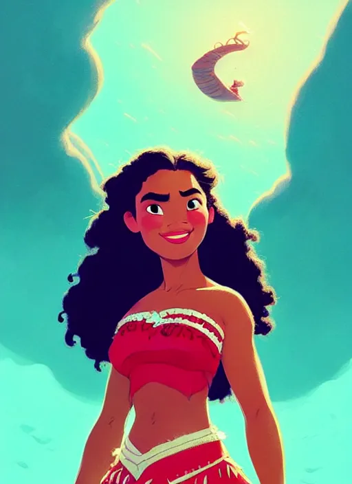 Image similar to dream highly detailed portrait of disney's princess moana, magnificent, photographic realistic background, by atey ghailan, by greg rutkowski, by greg tocchini, by james gilleard, by joe fenton, by kaethe butcher, trending on instagram, award winning details