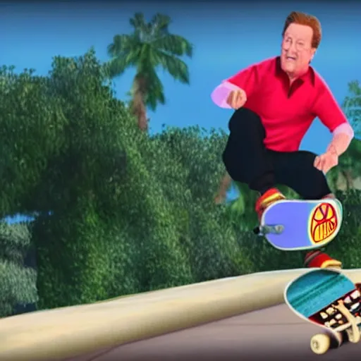 Image similar to michael portillo kick flips a skateboard, playstation 2 video game screenshot