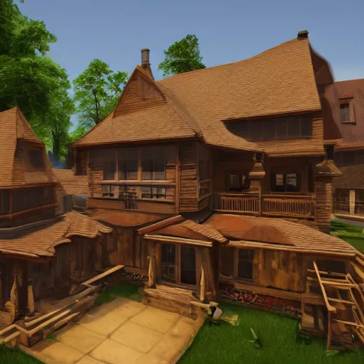 Prompt: Peaceful wooden mansion, unreal engine 5 tech demo