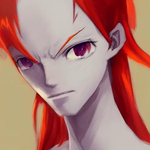 Image similar to beautiful portrait of hisoka morow, red hair, white shirt with yellow hem, realistic anime, hyper realistic, sharp, greg rutkowski, wlop,