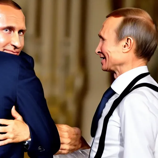 Image similar to emmanuel macron hugging vladimir putin