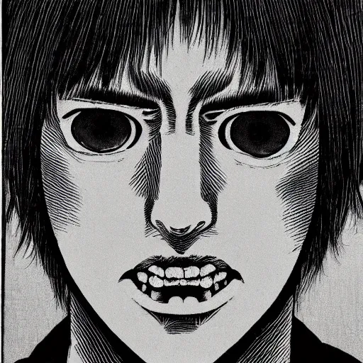 Image similar to a portrait of a 2 4 years old man made by junji ito, detailed