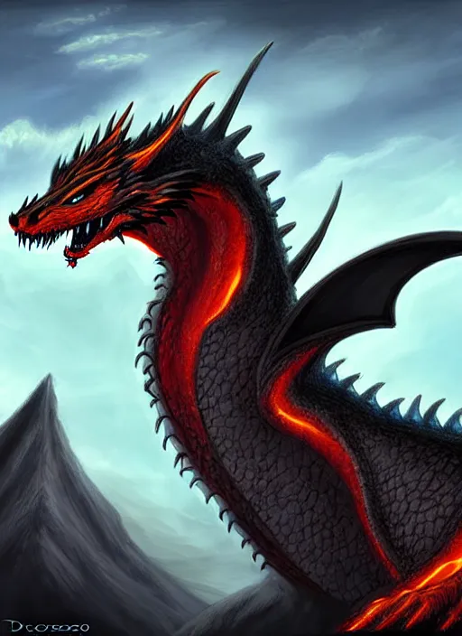 Image similar to ''face portrait furry handsome dragon, volcano landscape, fantasy, d & d, sharp focus, digital painting, concept art, art by dragolisco''