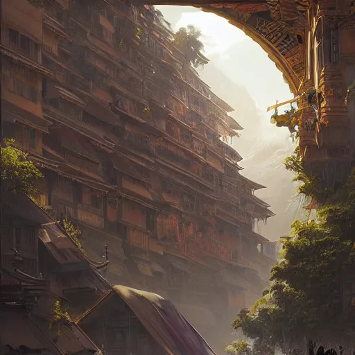 Image similar to ultra wide painting of nepal in year 2 0 7 7, science fiction, ultra realistic, concept art, intricate details, highly detailed, photorealistic, octane render, 8 k, unreal engine. art by artgerm and greg rutkowski and alphonse mucha