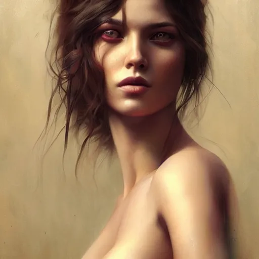 Image similar to painting of a very beautiful girl with muscles, by tom bagshaw, greg rutkowski, wlop