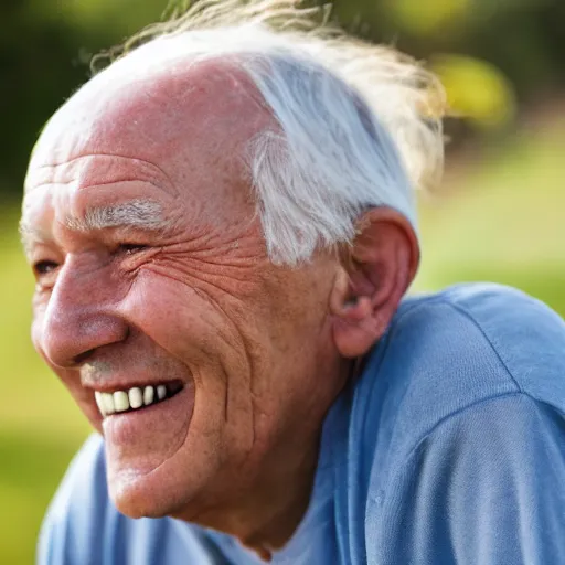 Image similar to a smiling old man seen from afar