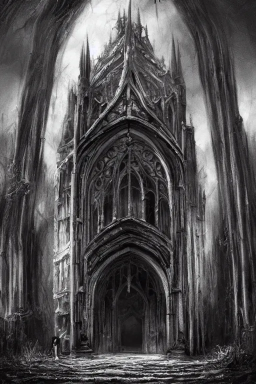 Image similar to Gothic Temple Entrance by Seb Mckinnon, trending on artstation, artstationHD, artstationHQ, 4k, 8k