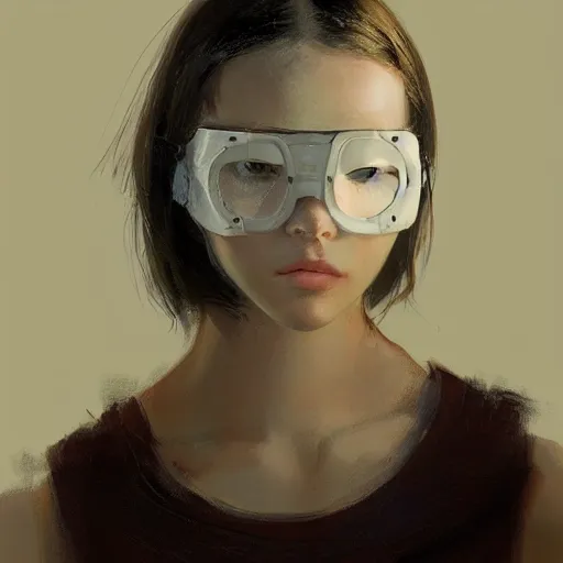 Image similar to portrait of a girl by greg rutkowski, she is about 2 0 years old, mixture between russian and japanese, prettt, black bob hair with two strands around her face, googles on her forehead, wearing a oversized jumper jumpsuit, highly detailed portrait, digital painting, artstation, concept art, smooth, sharp foccus ilustration, artstation hq