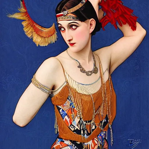 Prompt: a portrait painting of a 1 9 2 0 s woman in a flapper dress, highly detailed, art by tristan eaton and artgerm and william - adolphe bouguereau