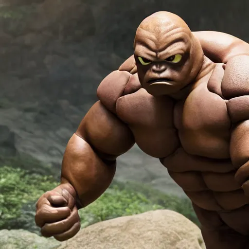 Image similar to Dwayne Johnson playing as Geodude in the real-life adoptation of Pokemon, 4K detailed photograph