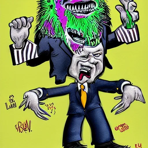 Image similar to freaky portrait of Joe Biden as Rat Fink by Ed 'Big Daddy' Roth