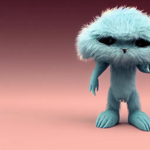 Image similar to cute fluffy alien creature character concept 3 d render with detailed fur 4 k