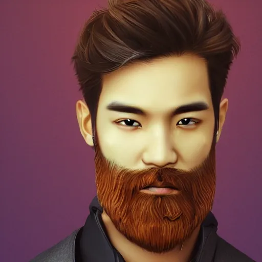 Prompt: of male portrait. creative. asian, inquisitive, heavy beard, sarcastic. contrary. big. high details, photorealistic. artstation trending.