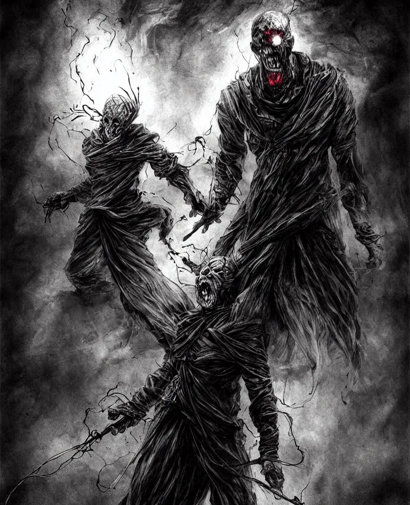 Image similar to a singed scary man with fire bursting out of him, dark colors, sinister atmosphere, dramatic lighting, cinematic, establishing shot, extremely high detail, photo realistic, cinematic lighting, pen and ink, intricate line drawings, by Yoshitaka Amano, Kentaro Miura, Artgerm, post processed, concept art, artstation, matte painting, style by eddie mendoza, raphael lacoste, alex ross