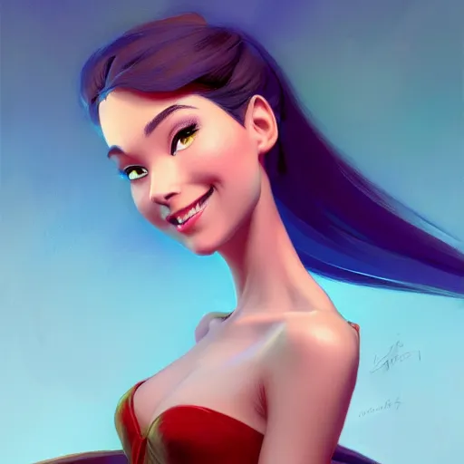 Prompt: 3 / 4 view of a portrait of a pretty woman with wings, confident pose, digital painting, artstation, concept art, smooth, sharp focus, illustration, trending on artstation, highly detailed, concept art, disney art by milt kahl, glen keane, marc davis, and eric goldbergmatte, trending on artstation h 6 4 0