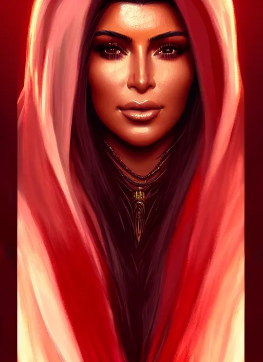 Prompt: portrait of kim kardashian as a red vampire lord, jewelry, greek, ruby, intricate, headshot, highly detailed, digital painting, artstation, concept art, sharp focus, cinematic lighting, illustration, art by artgerm and greg rutkowski, alphonse mucha, cgsociety