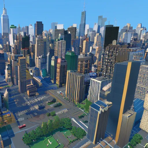 Image similar to new york city skyline in the style of cities skylines, in game sceenshot, gameplay