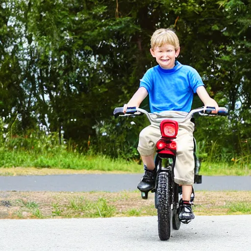 Prompt: a boy on a bike delivering volkswagens,