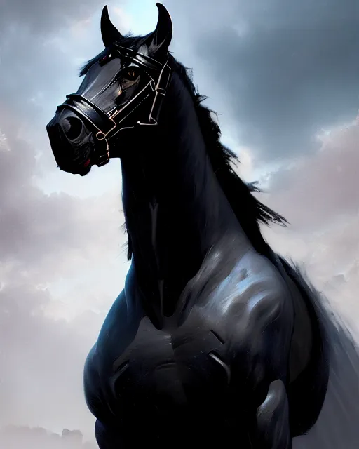 matte fantasy painting of a black horse, DnD character Stable