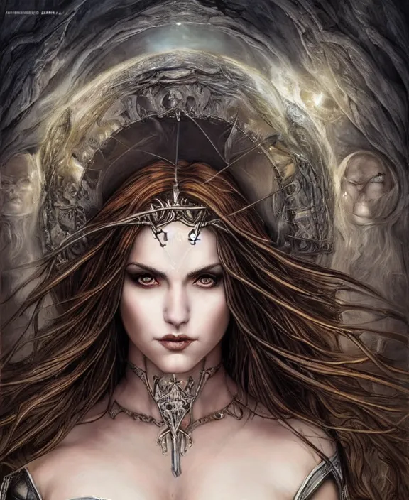 Image similar to a highly detailed symmetrical painting of a sorceress with piercing beautiful eyes, spring tundra setting, dynamic lighting, ambient lighting, deviantart, art by mark brooks and artgerm and karol bak