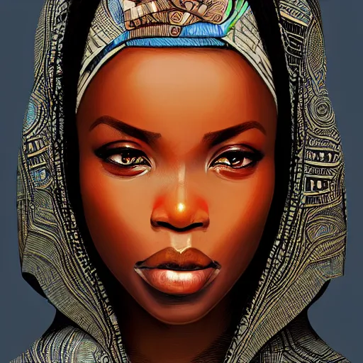 Image similar to african female, jedi master, wearing the traditional jedi robe, beautiful and uniquely odd looking, detailed symmetrical close up portrait, intricate complexity, in the style of artgerm and ilya kuvshinov, magic the gathering, star wars art