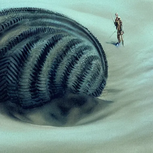 Image similar to dune sandworm emerging from sand with a photorealistic face of Joe Biden; 4k