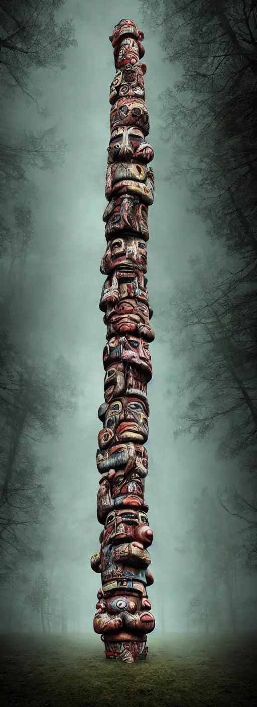 Prompt: totem pole fractal by callebaut, erik johansson, kim keever,