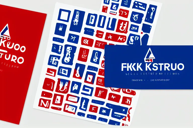 Image similar to logo designs for fhk studio, red white and blue colors, made in adobe illustrator