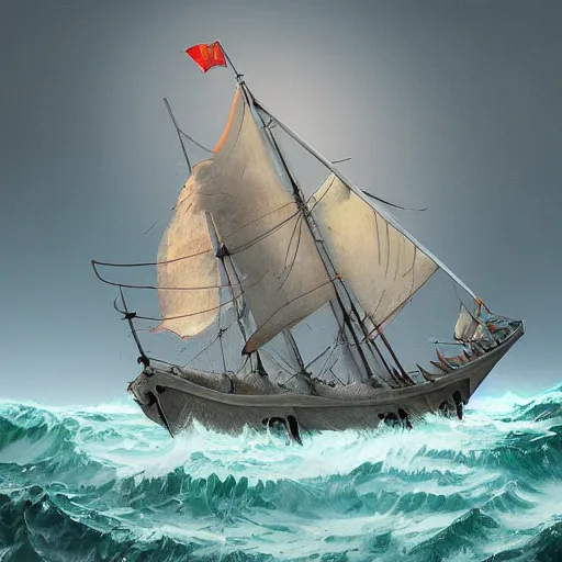 Prompt: a sea monster shape like a sailing ship, highly detailed, digital painting, smooth, sharp focus, illustration, artstation