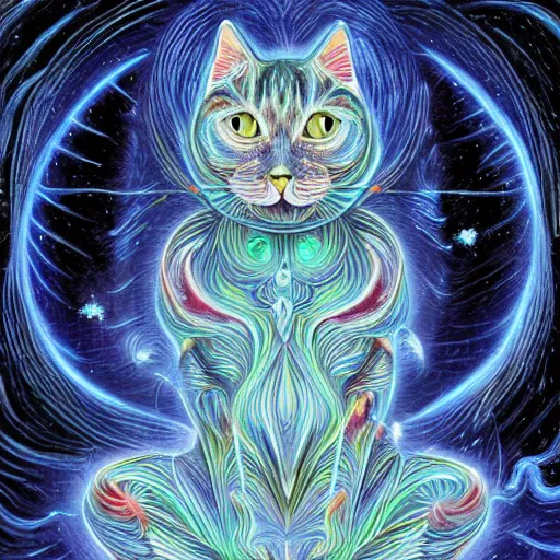 Prompt: a complex mind of astral cat
