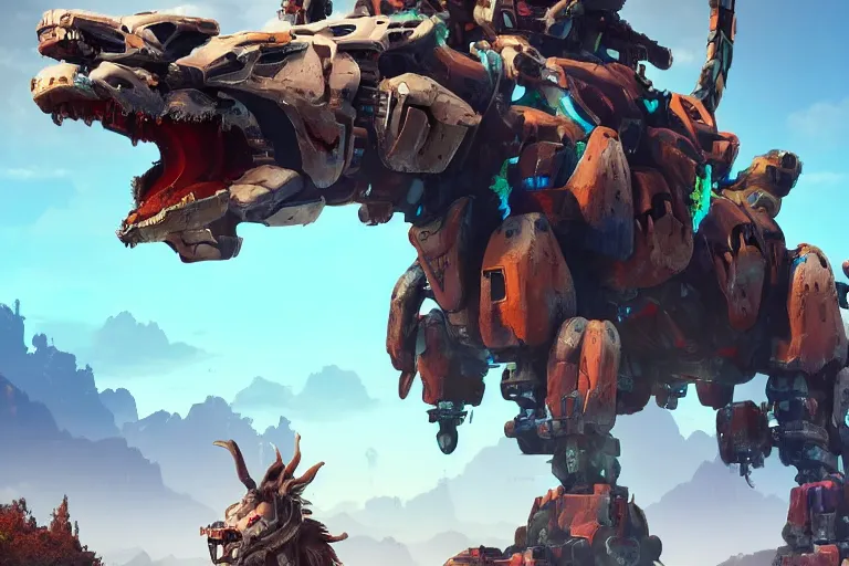 Image similar to tideripper machine mecha animal beast robot of horizon forbidden west horizon zero dawn bioluminiscence global illumination ray tracing hdr fanart arstation by sung choi and eric pfeiffer and gabriel garza and casper konefal