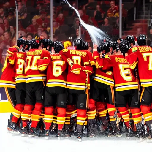 Image similar to the calgary flames with flame throwers