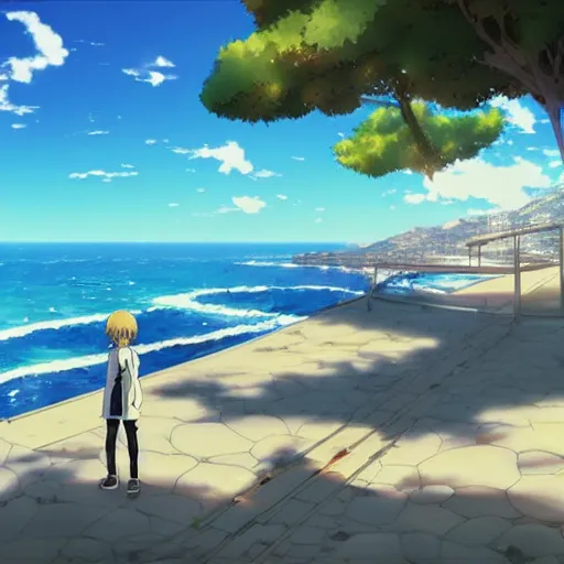 Image similar to beautiful anime Costa Blanca by makoto shinkai