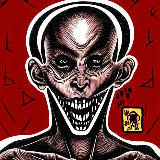 Prompt: a dark brown humanoid, hyper detailed, in the style of junji ito and and junji ito and junji ito, selfie