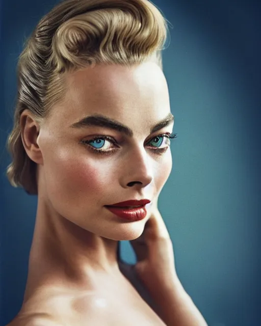 Image similar to Beautiful Head and shoulders portrait of margot robbie wearing a camisole by alberto Vargas, arney freytag, artstation, fashion photoshoot, urban jungle, fashion pose, octane, 4k