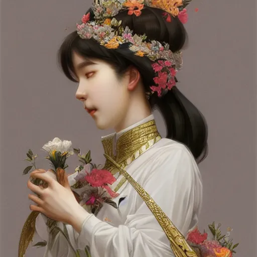 Image similar to IU, Korean Idol, Korean Artist, highly detailed, digital painting, artstation, concept art, smooth, sharp focus, illustration, ArtStation, art by artgerm and greg rutkowski and alphonse mucha and J. C. Leyendecker and Edmund Blair Leighton