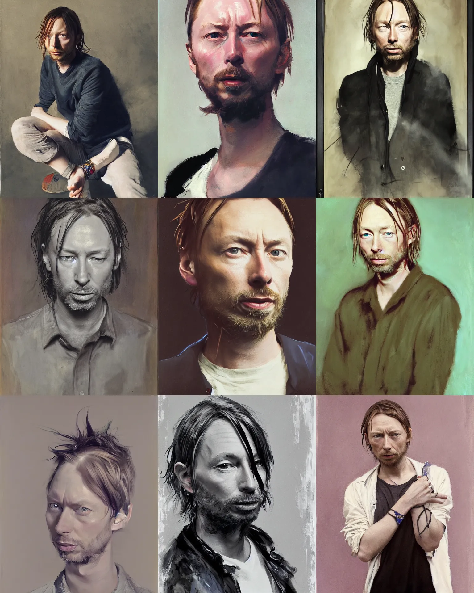 Prompt: thom yorke age 2 5, portrait painting by john singer sargent, loish, richard schmid, studio ghibli, loish, mandy jurgens, fashion photography