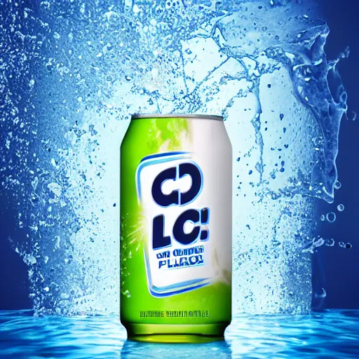 Prompt: chlorine flavored soda, advertisement, hyperrealistic