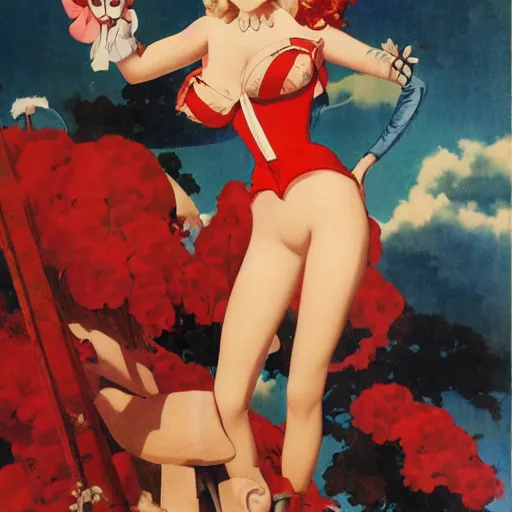 Prompt: Anime art by Gil Elvgren and Sakimichan and Enoch Bolles